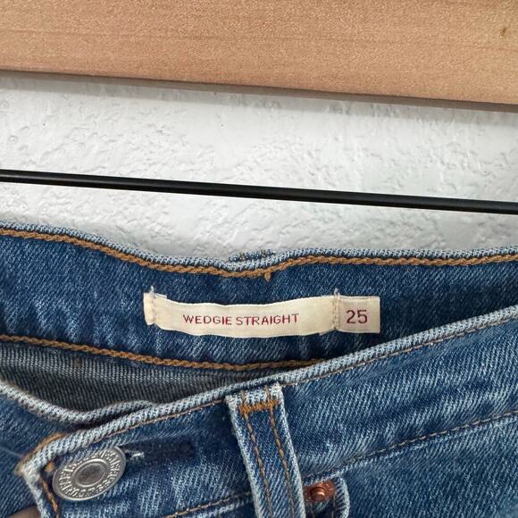 Levi's Wedgie High-Rise Button Fly Straight Crop Denim Jeans Jive Sound Blue 25 - Picture 11 of 13